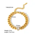 18K gold plated stainless steel Cuban bracelet with 10mm heart-shaped zircon stone - Heart Zirconia Cuban Link Style (YYB023076-W)