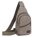 Army green canvas cross-body chest bag with multiple zipper pockets and adjustable strap - Light Green
