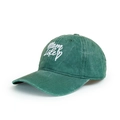 Detail of forest green vintage washed cotton baseball cap with Mom Life heart embroidery - Dark Green