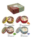 Soy wax scented candle gift set featuring four bohemian tins with dried flower petals - Explosive Ethnic Style (English Pear & Freesia/Japanese Persimmon/Mint/Wild Bluebell)