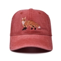 Vintage brick red cotton baseball cap with intricate fox embroidery and adjustable strap - Adjustable / Vintage Red - Pixel Fox Style