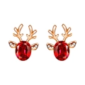 Christmas reindeer stud earrings with ruby red crystals and rose gold antlers - Rose Gold-Bright Red Crystal