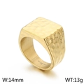 Golden square wide band ring with hammered texture in 316L stainless steel finish - US 7 / Gold (KR107877-KJX)