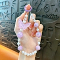 Handmade cute luminous purple butterfly beaded phone charm keychain with white pearls - Butterfly Beaded Phone Chain / Purple