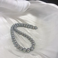 Silver-blue round Akoya-style pearl necklace on white silk fabric with S925 silver clasp - S925 Silver Buckle/Faux Pearl / 10mm/45cm