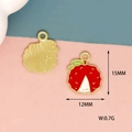 Detail view of 15mm red enamel fruit pendant with gold alloy frame and measurements - Lychee (5)