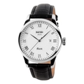 Men's business quartz watch with white roman dial and black leather strap - Silver Case White Dial Black Leather Strap (Men)