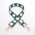 Adjustable dark green shoulder strap with white daisy pattern and gold metal hooks - Dark Green Daisy - Light Gold Buckle