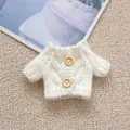 Mini cream-white cable knit doll sweater featuring two small round wooden buttons - White (Button) Sweater