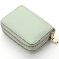 Light green pebble leather accordion card holder with dual gold zippers and large capacity - Light Green
