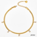 Gold stainless steel snake chain anklet featuring five rectangular clear zircons charms - Gold + White Zirconia