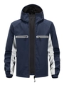 Giacca outdoor da uomo con cappuccio, patchwork blu e bianco e design multitasche - XS / Blu scuro