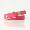 Cintura sottile rosa acceso da donna con trama goffrata e fibbia dorata alla moda - Rosa Rossa