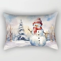 Detailed watercolor snowman pattern on winter pillowcase with red scarf and hat - 45*45cm Short Plush No Core / Watercolor Snowman Style 12