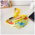 Detail of yellow kids fanny pack with cute cartoon dinosaur print on a stylish desk setting - Dinosaur Yellow