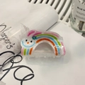 Close-up of a white acrylic hair claw clip with rainbow rabbit and floral detail - Rainbow Rabbit Claw (approx. 8cm)