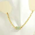 Detail of gold evil eye enamel rectangle pendant on oval link chain worn on white bust - Green Rectangle Evil Eye(NE2045-B-3)