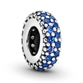 Silver bead charm featuring shimmering blue pavé crystals for charm bracelets - Blue Rhinestone Bead / Blue/Silver