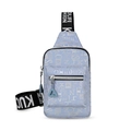 Light purple chest bag with silver heart letter print and sporty wide strap - Blue