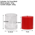 Acrylic cylinder candle mold with red finished candle for DIY scented soap making - Cylinder 7x7.5cm