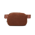 Deep brown fleece waist bag featuring adjustable strap and plastic buckle for outdoors - Red Brown