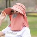 Cappello parasole rosa con maschera staccabile e protezione collo per copertura UV totale - Cerniera in Rame / Arancione