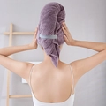 Thick dark purple coral fleece hair towel with waffle weave and secure button strap - Dark Purple Waffle