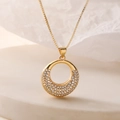 Elegante 18K vergoldete Halskette mit rundem Anhänger und funkelnden Zirkonsteinen - Gold Rund