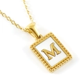 18K gold plated stainless steel necklace featuring a white shell pendant with letter M - Letter M (Includes Chain)