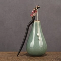 Pink magnolia hair pin with dark wood stick and pearl tassels for Chinese hanfu - Sandalwood Plum Blossom