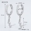 Silver s925 lightning hoop earrings with sparkling pave-set cubic zirconia stones - Silver-Full Paved