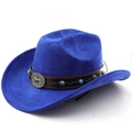 Chapeau de cowboy bleu roi en suédine avec boucle étoile et perles turquoise - M (56-58cm) / Bleu saphir
