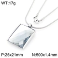 Square faceted clear crystal pendant with silver snake chain 18K gold plated steel necklace - Steel 25*21mm Transparent (KN292802-GC)