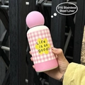 Pink and white checkered 316 stainless steel water bottle with floral pattern - 350ml / Pink Spherical Lid / Pink Plaid Flower