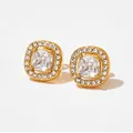 Elegant gold plated square zircon stud earrings with micro-set diamond halo - Golden Square White Stone Style (KDE1161)