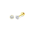 Minimalist gold stainless steel stud earrings with square cubic zirconia and flat back - One Pair / Square Rhinestone (LA111303-G)