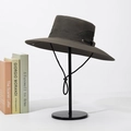 Men's wide-brimmed outdoor sun hat in olive green with breathable mesh side vents - Army Green (Drawstring 12cm)