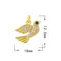 18K gold plated bird charm with blue and white zircon, size 12.5mm by 18mm - Gold - Bird 214
