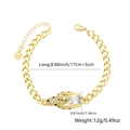 Golden Cuban chain hip hop bracelet with leopard head and heart charm, iced out detail - Gold + Green Stone (Style 1)