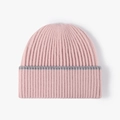 Gorro de punto acanalado rosa con raya gris, gorro de invierno suave para adultos - Rosa con raya gris