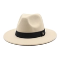 Detail of the golden M logo on the black ribbon of this wool felt fedora hat - M (56-58cm) / Beige