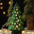 Dark green matte Christmas tree lamp with golden festive patterns and warm light - Christmas Tree / Dark Green
