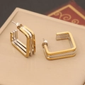 Two-tone geometric square hoop earrings with triple layered stainless steel lines - Square Triple-Layer Style (1#)