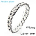 Pulsera vintage para hombre de acero de titanio en plata antigua con grabado floral - 21cm / Plata Antigua