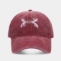 Macro detail of stag antler embroidery on washed burgundy vintage cotton baseball cap - Adjustable / Burgundy