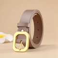 Ceinture femme vintage en cuir marron mocha avec boucle dorée rectangulaire pour jean - Khaki Clair