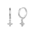 Silver flower drop earrings with sparkling zircon stones and round hoops on white background - White Zirconia (Silver)