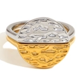 Two-tone 18K gold plated stainless steel ring with hammered texture and geometric design - Two-tone Round Pitted Double Ring (Gold-Size 6)