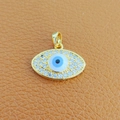 Fashionable gold-plated Evil Eye pendant with clear micro-pave zircons and blue enamel - 3-Classic Round Enamel Evil Eye