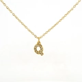 Gold stainless steel chain necklace featuring a crystal-studded letter Q pendant - Gold Letter Q